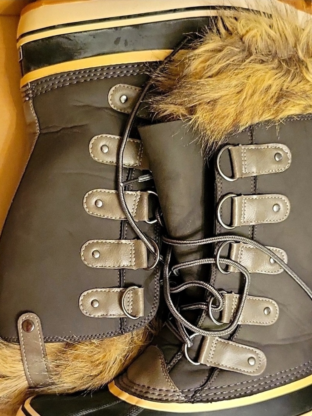JBU BY JAMBU Women's Brown Faux Fur Trim Lace-Up Mid-Calf Snow Boots 7 M